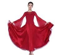 Hynyjxjy ,Rosso,L,Abiti per Esibizioni da Sala da Ballo da Donna Vestiti da Ballo per Valzer A Maniche Lunghe Costumi per Danza Moderna con Inserti in Rete Outfit da Ballo per Foxtrot E Swing