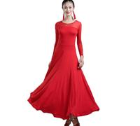 Hynyjxjy Rosso,S, Abiti da Sala da Ballo A Maniche Lunghe da Donna Costumi da Tango Foxtrot per La Pratica Vestito da Ballo da Valzer con Giunture A Rete Abito da Ballo da Salsa Big Swing