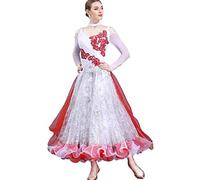 Hynyjxjy ,Rosso,S, Abito da Sala da Ballo con Paillettes per Donna Vestito per Tango E Salsa con Strass Abiti da Gara per Valzer con Schiena Scoperta Completo per Flamenco con Gonna Ampia in Tulle