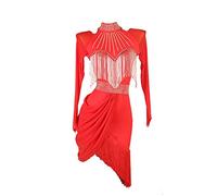 Hynyjxjy ,Rosso, Vestiti da Professionale da Ballo Latino da Donna Costume da Ballo per Tango E Cha Cha con Schiena Scoperta Abiti da Sala da Ballo con Perline Completo da Ballo Salsa con Strass