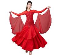 Hynyjxjy Rosso,XL, Vestiti da Sala da Ballo con Scollo A V per Donna Costumi da Danza da Moderna con Paillettes Abito da Ballo da Competizione per Valzer Abiti da Ballo da Foxtrot Ottimo Swing
