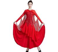 Hynyjxjy Rosso,XXL, Abiti da Spettacolo da Sala da Ballo con Scollo A V Costumi da Ballo da Tango con Paillettes per Donna Vestiti da Ballo da Tango da Valzer Vestito da Ballo da Sociale Foxtrot