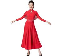 Hynyjxjy Rosso,XXL, Abito da Sala da Ballo da Donna Vestiti da Ballo per Tango E Salsa per Allenamento Vestito da Ballo da Valzer con Strass Abiti da Danza da Moderna per Un Fantastico Swing