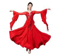 Hynyjxjy Rosso,XXL, Vestiti da Sala da Ballo da Professionali con Paillettes Abito da Ballo Salsa con Scollo A V per Donna Costumi da Ballo da Valzer Abiti da Ballo Tango Ottimo Swing