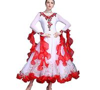 Hynyjxjy Rosso,XXL, Vestiti da Sala da Ballo di Ricamati da Donna Abbigliamento da Danza di Moderna Valzer Completo da Ballo per Competizione di Tango Abiti da Ballo di Flamenco Altalena in Tulle