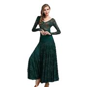 Hynyjxjy ,Verde,M,Abiti da Esibizione da Sala da Ballo con Scollo A V Completo per Valzer in Pizzo da Donna Costumi da Ballo per Tango E Foxtrot con Schiena Scoperta Vestiti da Ballo per Salsa
