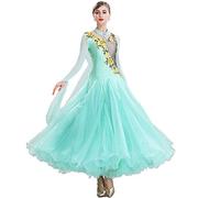 Hynyjxjy Verde, Vestiti da Sala da Ballo con Scollo A V per Donna Costumi da Prestazione di Tango Completo da Ballo di Valzer con Strass Abiti da Ballo di Sociali Altalena in Tulle