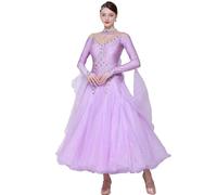 Hynyjxjy Viola,M, Abiti da Sala da Ballo con Scollo A V per Donna Vestito da Ballo Valzer A Maniche Lunghe Vestiti da Ballo Standard Nazionale con Schiena Scoperta Abito da Ballo Flamenco