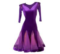 Hynyjxjy ,Viola,S, Vestito da Ballo Latino in Velluto Abiti da Sala da Ballo Senza Maniche da Donna Costumi per Esibizioni di Cha Cha con Maniche Medie Abito da Ballo da Tango E Salsa