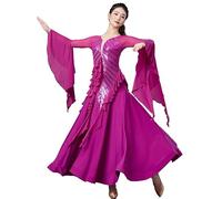 Hynyjxjy Viola, Vestiti da Sala da Ballo da Professionali con Paillettes Abito da Ballo Salsa con Scollo A V per Donna Costumi da Ballo da Valzer Abiti da Ballo Tango Ottimo Swing
