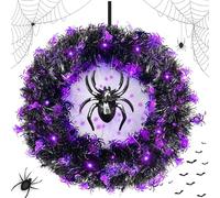 HYOJCWU 35cm Ghirlanda di Halloween, Ghirlanda di Decorazioni di Ragno di Halloween con Luci, Ghirlanda Halloween per Porta, Ghirlanda di Porta di Halloween a Led per la Festa di Halloween Casa