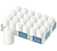 Hyoola Candele Bianche Cilindriche - Candele Decorative a Colonna 5 x 7,5 cm - Candele Lunga Durata Senza Profumo - Set da 24 Candele Bianche Cilindro - Candele Cilindro Made in EU