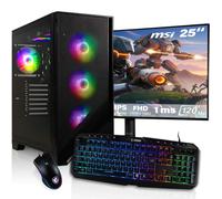 HYPER BYTE® - Gaming PC - Set completo con AMD Ryzen 7 5700G fino 4,6 GHz | 16GB DDR4 | 1TB SSD | Watercooling | Monitor 25 pollici | mouse & tastiera | QWERTY| Win11 Pro | Computer fisso per gamer