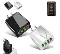 Hyper Charge Pro, Hyper Charge Pro Charger, for Iphone and Android, 4-Port Quick Charge 3.0 Hub with Temp Control & Fast Charging, Suitable for Mobile Phones, Laptops, Tablets (Black + White)