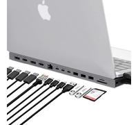 Hyper Drive Docking Station Design per MacBook Pro 13", 14", 13in1 Hub USB C: Dual 4K HDMI, 2 DP, Gigabit Ethernet, 3 USB-A, 2 USB-C, USB-C PD 100W, MicroSD e SD