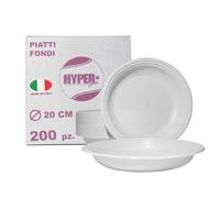 Hyper Form - 200 Piatti Fondi di Plastica Riutilizzabile Rigida, Lavabili 20 Cicli in Lavastoviglie