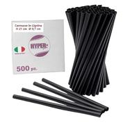 HYPER form Cannucce in Legno Liquido nere L 21 cm Diametro 0,7 cm compostabili biodegradabili - 500 pezzi,adatte per cocktail, bar e catering.