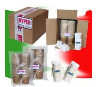 HYPER form - Kit Completo 100 Pz Bicchierini Caffè Carta 75ml + 100 Pz Palette Caffe in Betulla Incartate Singolarmente. Ecologici Biodegradabili usa e getta (marroni)
