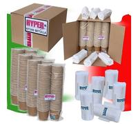 HYPER form - Kit Completo 300 Pz Bicchierini Caffè Carta 75ml + 300 Pz Palette Caffe in Betulla Incartate Singolarmente. Ecologici Biodegradabili Bicchieri caffe' (marroni)