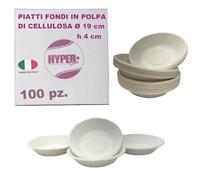 HYPER form Piatti Fondi in Polpa di Cellulosa, 19 cm, 4 cm Altezza, 100 Pezzi, Biodegradabili, Made in Italy (100)