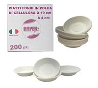 HYPER form Piatti Fondi in Polpa di Cellulosa, 19 cm, 4 cm Altezza, 200 Pezzi, Biodegradabili, Made in Italy (200)