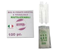 HYPER form Set Posate Riutilizzabili, Forchetta e Coltello Trasparenti con Tovagliolo, Lavabili fino a 125 Cicli, Made in Italy (100)