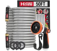 HYPER HOSE - Miglior set di tubi da giardino in metallo da 50 m - Acciaio inossidabile 316 resistente senza nodi, ottone navale, ugello spray Zync a 10 vie e gancio - Tubi flessibili resistenti per
