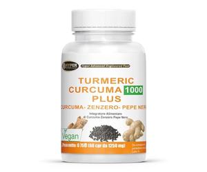 Hyper Turmeric Curcuma e Piperina Plus 1000mg - Formula con Curcumina, Piperina e Zenzero ad Alto Dosaggio - Antiossidante e Antinfiammatorio Naturale. 60 Compresse Made in Italy