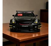 Hypercar - Sveglia da auto con telecomando, orologio da scrivania digitale a LED ricaricabile, suono del motore realistico, effetti di luce di fuga d'acqua, ornamento creativo da scrivania (nero)