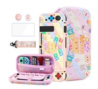 HYPERCASE Cute of Nintendo Switch Kit di accessori, con custodia da viaggio per interruttore NS rosa, cover protettiva per interruttore, pellicola protettiva, tracolla e 2 tappi per pollice, panda di