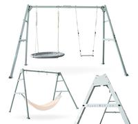 HyperMotion Altalena da Giardino per Bambini e Adulti 3-in-1 - Set con Dondolo, Nido Cicogna e Amaca - Struttura in Acciaio Regolabile fino a 180kg - Altalena per Bambini da 3 Anni