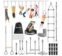 HyperMotion Percorso Ostacoli Bambini Set Ninja con 9 Attrezzi - Kit Slackline con Ruote, Aste e Scala per Allenamento - Resistente fino a 113 kg - Attrezzatura Giardino per Famiglia
