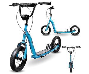 HyperMotion RUBY 12.2 Monopattino per bambini con pneumatici da 12", blu | Manubrio regolabile, doppio freno, tavola antiscivolo, età 5 anni