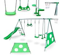 HyperMotion Swing HYP9 Parco giochi XXXL - Altalene Doppia e Singola, Scivolo, Trapezio, Cestino Basket, Scot Calcio - per 6 Bambini 3+ anni, 300 kg Max - Verde