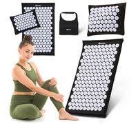 HyperMotion Tappetino Agopressione ECO 68 cm con Cuscino al Grano Saraceno e Borsa, Lino con Fibra di Cocco, 7182 Punti, Punte ABS, Nero Bianco, per Massaggio, Relax e Benessere Naturale