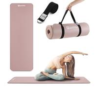 HyperMotion Tappetino Yoga NBR 183x61x1,5 cm Rosa antico, Spessore 15 mm Antiscivolo, con Cinghia per Trasporto ed Esercizi, Tappetino Fitness per Pilates e Stretching