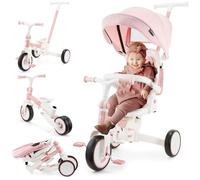 HyperMotion Triciclo Evolutivo 8 in 1 Rosa - Triciclo Passeggino Pieghevole e Reclinabile con Seduta Girevole 360° - con Cappottina, Maniglione e Cintura - per Bambina 1-5 Anni