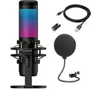 HyperX QuadCast S - Microfono a condensatore USB RGB per PC, PS4, Mac, giochi, streaming, podcast, Twitch, YouTube con GalliumPi Bundle
