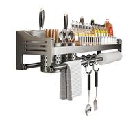 HYPIQQ Appendere Portaspezie Montaggio A Parete Condimento Organizer Spezie Organizer Portaspezie con Porta Asciugamani di Carta in Acciaio Inox,Grigio,40cm 2cups