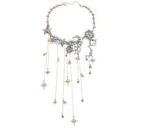 HYPYXUS Collana con nappe con pendente multiplo e stelle Sun Moon, pendente con frange pentagramma a forma di mezzaluna, strass, cascata di cristallo, gioielli vintage per le donne (Gold)