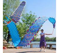 HYQING Dragon Poi, Nastro da Ballo colorato e Lavabile, Motivo Drago Che Gira e Si agita con Testa di Drago, Nastro da Lancio for Sport all'Aria Aperta for Anziani(Blue,10 m (33 ft))
