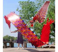 HYQING Dragon Poi, Nastro da Ballo colorato e Lavabile, Motivo Drago Che Gira e Si agita con Testa di Drago, Nastro da Lancio for Sport all'Aria Aperta for Anziani(Red,8 m (26 ft))