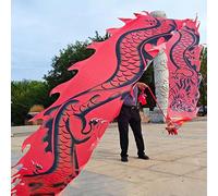 HYQING Nastro da Danza del Drago con Motivo Cinese Loong, for Il Lancio all'aperto, Fitness, colorato, a Forma di Drago, Lungo 26 piedi/33 Piedi, con Motivo a Drago.(Red,10 m (33 ft))