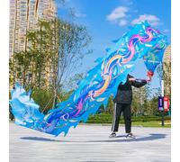 HYQING Nastro da Danza del Drago con Motivo Fenice Dragon Poi, Nastri da Lancio Tradizionali orientali con Testa di Drago, Nastro da Giocoleria in Seta Simile al Drago.(Blue,8 m (26 ft))
