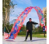 HYQING Nastro da Danza del Drago con Motivo Fenice Dragon Poi, Nastri da Lancio Tradizionali orientali con Testa di Drago, Nastro da Giocoleria in Seta Simile al Drago.(Red,10 m (33 ft))