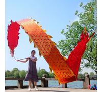 HYQING Nastro da Danza del Drago Dragon Poi Fitness, Set di Lancio con Scaglie Dorate, Testa di Drago e Corda oscillante, Nastro da Giocoleria for Sport all'Aria Aperta(Red,8 m (26 ft))