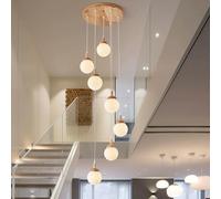HYQJUNE Moderna Lampada A Sospensione E27 Paralumi Sferici Scale Lampadario Da Soggiorno Luci Pendenti Sala Da Pranzo Alberghi Ingresso Lampada Regolabile In Altezza Plafoniera(Luce calda,7-head)