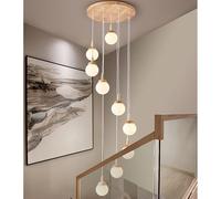 HYQJUNE Moderna Lampada A Sospensione E27 Paralumi Sferici Scale Lampadario Da Soggiorno Luci Pendenti Sala Da Pranzo Alberghi Ingresso Lampada Regolabile In Altezza Plafoniera(Luce calda,9-head)