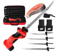 HYQNG Coltello Elettrico per Sfilettare Pesce, Coltello per Sfilettare Pesce a Batteria, Coltello da Intaglio con 4 Lame Alternative Antiaderenti Rivestite in Nitruro di Ti-S.S.,Chiusura di Sicurezza