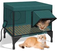 HYQNG Cuccia per Gatti riscaldata con Base rialzata per l'inverno, Cuccia per Gatti Esterna isolata Impermeabile con Cuscinetto riscaldante e Porta di Fuga, rifugio per Gatti Esterno Resistente alle